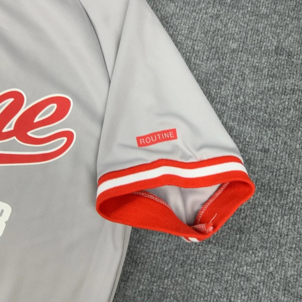 Routine Baseball Shirt Mens Large Gray BSB V Neck Jersey Raglan Short Sleeve Tee